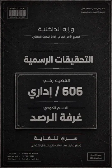 صفحة التحقيقات الرسمية للقضية 606 — الاسم الكودي: غرفة الرصد.